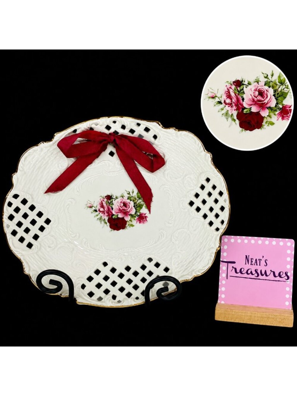 Vintage Formalities Baum Bros VICTORIAN ROSE Lattice Gold Trim Porcelain Plate